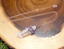 Load image into Gallery viewer, Tree of Life Wire Wrapped Amethyst Healing Crystal Clear Quartz Raw Pendant 30” Rose Gold Necklace