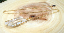 Load image into Gallery viewer, Basket Weave Wire Wrapped Crystal Clear Quartz Raw Pendant 30” Gold Necklace