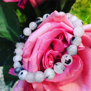 Tourmalinated Quartz Black Tourmaline in Clear Quartz Master Healing 8mm Stretch Bracelet