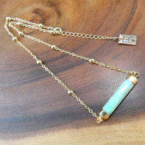 Minimalist Amazonite Rounded Bar Pendant Choker 14" + 2" Gold Necklace