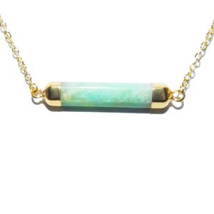 Minimalist Amazonite Rounded Bar Pendant Choker 14" + 2" Gold Necklace