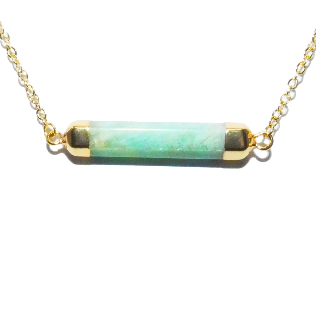 Minimalist Amazonite Rounded Bar Pendant Choker 14