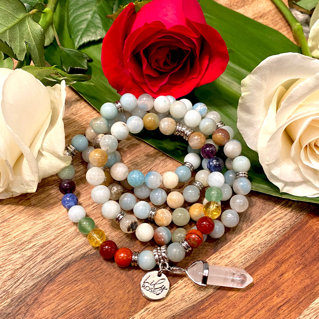 Limited Edition Chakra Balancing Australian Amazonite Clarity Peace 108 Mala Necklace Bracelet