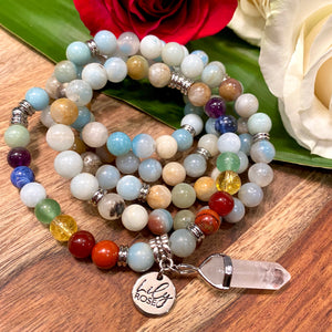 Limited Edition Chakra Balancing Australian Amazonite Clarity Peace 108 Mala Necklace Bracelet