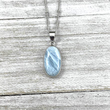 Load image into Gallery viewer, Aquamarine Calming Long Oval Pendant 18” White Gold Necklace