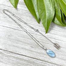 Load image into Gallery viewer, Aquamarine Calming Long Oval Pendant 18” White Gold Necklace