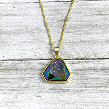 Load image into Gallery viewer, Rainbow Titanium Aura Quartz White Druzy Inclusion Agate Gemstone Pendant 18&quot; Gold Necklace
