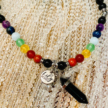 Load image into Gallery viewer, Limited Edition Chakra Balancing Black Onyx Spiritual Warrior Strength Rainbow 108 Mala Necklace Bracelet