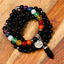 Load image into Gallery viewer, Limited Edition Chakra Balancing Black Onyx Spiritual Warrior Strength Rainbow 108 Mala Necklace Bracelet