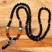 Load image into Gallery viewer, Limited Edition Chakra Balancing Black Onyx Spiritual Warrior Strength Rainbow 108 Mala Necklace Bracelet