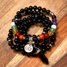 Load image into Gallery viewer, Limited Edition Chakra Balancing Black Onyx Spiritual Warrior Strength Rainbow 108 Mala Necklace Bracelet