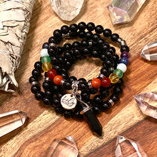 Load image into Gallery viewer, Limited Edition Chakra Balancing Black Onyx Spiritual Warrior Strength Rainbow 108 Mala Necklace Bracelet