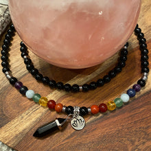 Load image into Gallery viewer, Limited Edition Chakra Balancing Black Onyx Spiritual Warrior Strength Rainbow 108 Mala Necklace Bracelet