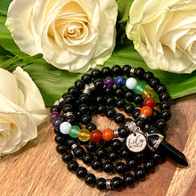 Load image into Gallery viewer, Limited Edition Chakra Balancing Black Onyx Spiritual Warrior Strength Rainbow 108 Mala Necklace Bracelet