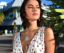 Load image into Gallery viewer, Limited Goddess Blue Lace Agate Slice Pendant 18” Gold Necklace