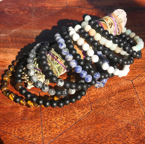 Sodalite & Black Onyx Couples Bracelet 6mm Stretch Matching Set
