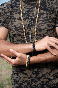 Black Onyx & Tigers Eye Protection & Abundance Double Adjustable Wrap  8mm Bead Bracelet