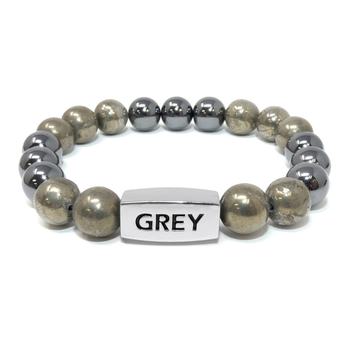 RETIRING - 10mm Elizabeth April Channeled Grey Zeta Sacred Geometry Limited Edition Cosmic Species Stretch Bracelet