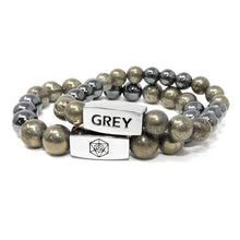 Load image into Gallery viewer, RETIRING - 10mm Elizabeth April Channeled Grey Zeta Sacred Geometry Limited Edition Cosmic Species Stretch Bracelet