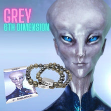 Load image into Gallery viewer, RETIRING - 8mm Elizabeth April Channeled Grey Zeta Sacred Geometry Limited Edition Cosmic Species Stretch Bracelet