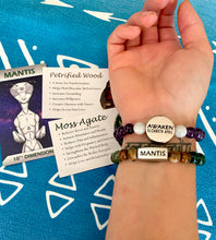 Load image into Gallery viewer, 8mm Elizabeth April Channeled Mantis Sacred Geometry Limited Edition Cosmic Species Stretch Bracelet