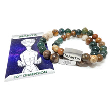 Load image into Gallery viewer, 8mm Elizabeth April Channeled Mantis Sacred Geometry Limited Edition Cosmic Species Stretch Bracelet