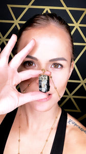 Raw Black Tourmaline Grounding Gemstone Pendant 30" Gold Necklace