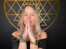 Load image into Gallery viewer, RETIRED - 8mm Elizabeth April Channeled Grey Zeta Sacred Geometry Limited Edition Cosmic Species Stretch Mala Bracelet Necklace