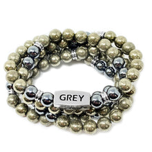 Load image into Gallery viewer, RETIRED - 8mm Elizabeth April Channeled Grey Zeta Sacred Geometry Limited Edition Cosmic Species Stretch Mala Bracelet Necklace