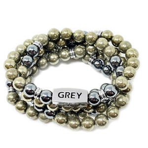 RETIRED - 8mm Elizabeth April Channeled Grey Zeta Sacred Geometry Limited Edition Cosmic Species Stretch Mala Bracelet Necklace