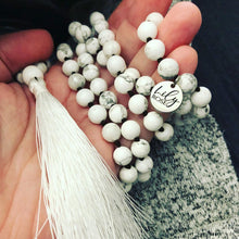 Load image into Gallery viewer, Howlite Happiness 108 Hand Knotted Mala with Tassel Necklace