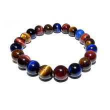 Load image into Gallery viewer, Limited Edition Triple Power Red Tigers Eye Blue Tigers Eye and Yellow Tigers Eye 10mm Stretch Bracelet