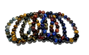 Limited Edition Triple Power Red Tigers Eye Blue Tigers Eye and Yellow Tigers Eye 10mm Stretch Bracelet