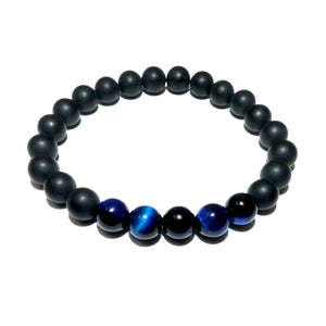 Duo Power Matte Black Onyx Blue Tigers Eye 8mm Stretch Bracelet