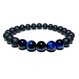 Duo Power Matte Black Onyx Blue Tigers Eye 8mm Stretch Bracelet