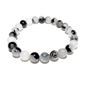 Tourmalinated Quartz Black Tourmaline in Clear Quartz Master Healing 8mm Stretch Bracelet