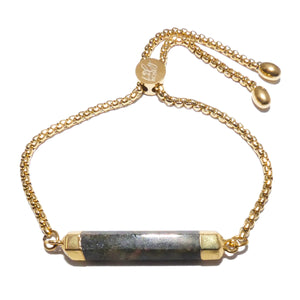 Minimalist Labradorite Bar Wand Horizontal Gold Adjustable Bracelet