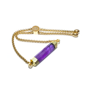 Minimalist Amethyst Bar Wand Horizontal Gold Adjustable Bracelet