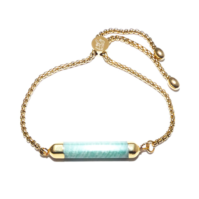 Minimalist Amazonite Bar Wand Horizontal Gold Adjustable Bracelet