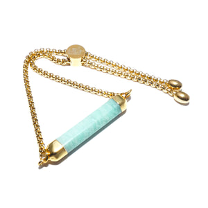 Minimalist Amazonite Bar Wand Horizontal Gold Adjustable Bracelet