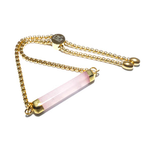 Minimalist Rose Quartz Bar Wand Horizontal Gold Adjustable Bracelet