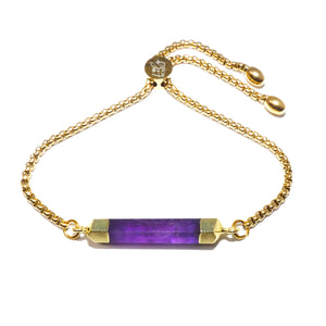 Minimalist Amethyst Bar Wand Horizontal Gold Adjustable Bracelet