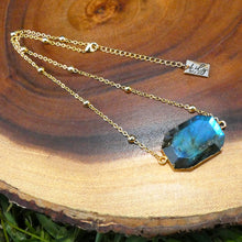 Load image into Gallery viewer, Rustic &amp; Raw Geometric Square Labradorite Pendant 14” + 2” Gold Necklace