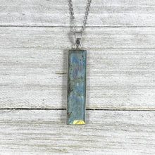 Load image into Gallery viewer, Modern Labradorite Glowing Bliss Vertical Bar Pendant 18&quot; White Gold Necklace