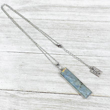 Load image into Gallery viewer, Modern Labradorite Glowing Bliss Vertical Bar Pendant 18&quot; White Gold Necklace