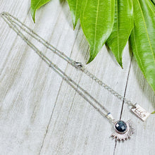 Load image into Gallery viewer, Labradorite Ray of Light Sunburst Inner Magic Sun Pendant 18” White Gold Necklace