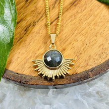 Load image into Gallery viewer, Labradorite Ray of Light Sunburst Inner Magic Sun Pendant 18” Gold Necklace