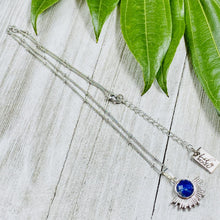Load image into Gallery viewer, Lapis Lazuli Ray of Light Sunburst Awakening Sun Pendant 18” White Gold Necklace