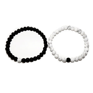 Howlite & Black Onyx Couples Bracelet 6mm Stretch Matching Set