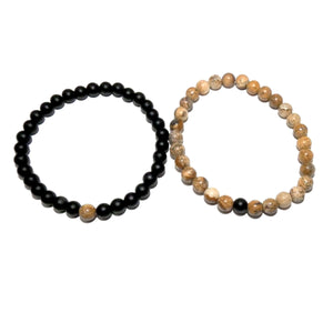 Picture Jasper & Black Onyx Couples Bracelet 6mm Stretch Matching Set